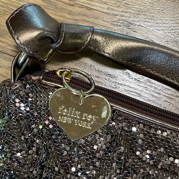 FELIX REY NEW YORK Mini Bronze Copper Metal Mesh Ruffle Evening Hobo Purse Bag - Picture 2 of 9